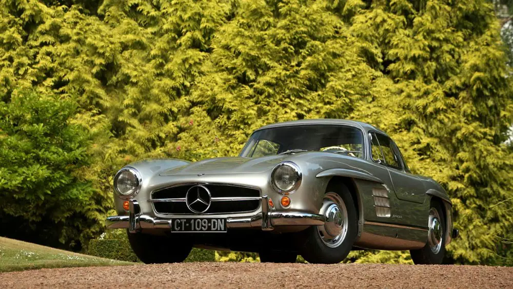 Silver 1955 Mercedes Benz 300 SL Gullwing Coupe