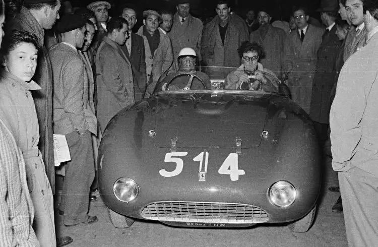 Driver Alberico Cacciari alongside R.H. Bill Mason in chassis 0272 at the 1953 Mille Miglia.