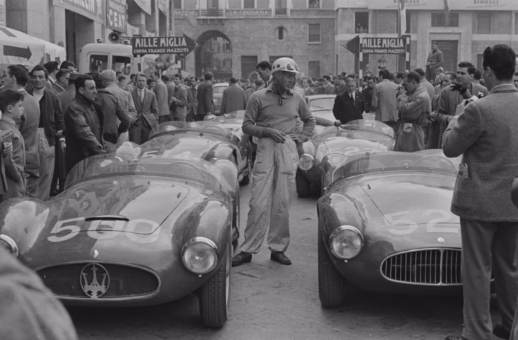 Luigi Musso with chassis number 2078 prior to the start of the 1954 Mille Miglia (Courtesy of The Revs Institute for Automotive Research)