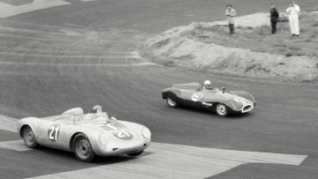 1957-08.09 Julius Voigt-Neilsen in 550A-0121 chases Ian Raby in his Cooper Climax at Roskilde, Denmark in September of 1957(Courtesy of Carsten Frimodt)