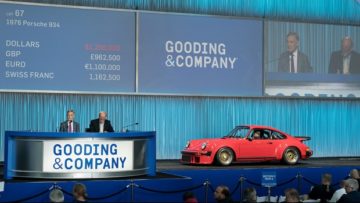 President David Gooding and Auctioneer Charlie Ross sell the 1976 Porsche 934 for $1,380,000