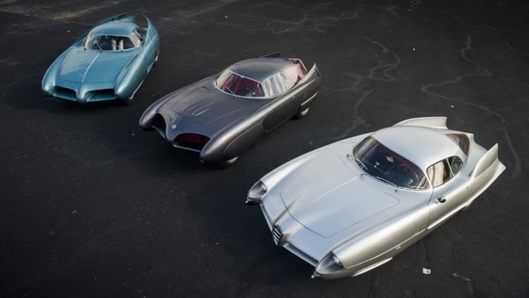 Alfa Romeo Berlina Aerodinamica Tecnica (B.A.T.) Concept Cars from above on offer at Sotheby's New York Contemporary Art Evening Sale 2020