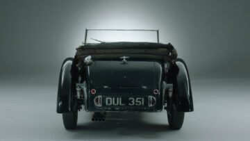 Rear 1937 Bugatti Type 57S with Grand Routier coachwork by Corsa on sale at Bonhams London 2021.