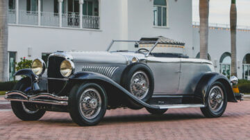 front side 1929 Duesenberg Model J 'Disappearing Top' Torpedo Convertible Coupe by Murphy on sale at the RM Sotheby's Amelia Island 2021 classic car auction