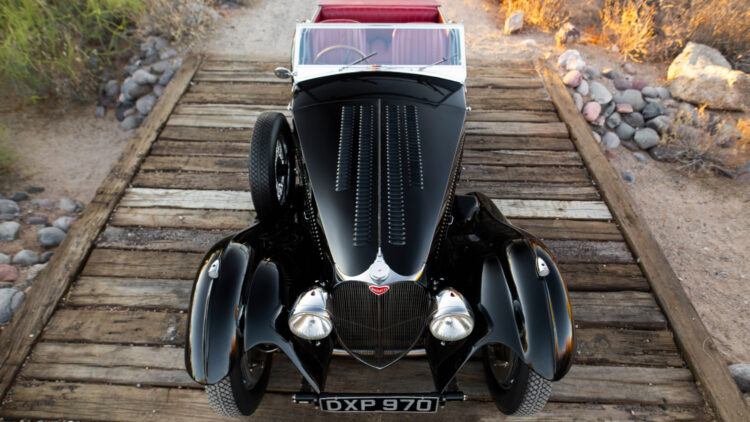 front above 1937 Bugatti Type 57SC Tourer by Corsica on offer at RM Sotheby's Arizona Scottsdale 2021 sale