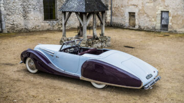 SIde rear 1948 Talbot-Lago T26 Record Sport Cabriolet Décapotable on offer at Bonhams Quail Lodge 2021 sale.