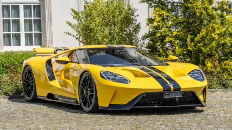 Yellow 2020 Ford GT on sale at the Bonhams Bonmont 2021 classic car auction