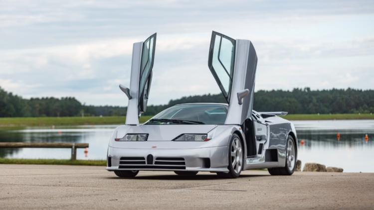 Open doors 1994 Bugatti EB110 Super Sport on sale at Bonhams The Zoute Sale 2021 classic car auction in Belgium