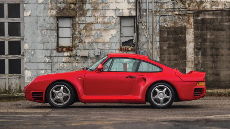red side profile 1987 Porsche 959 on sale in the RM Sotheby's Arizona Scottsdale 2022 classic car auction