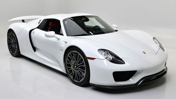 White 2015 Porsche 918 Spyder on sale in the Barrett-Jackson Scottsdale 2022 auction
