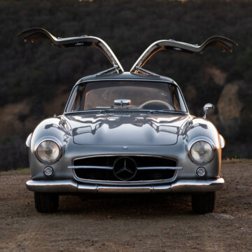 Front view open doors 1955 Mercedes-Benz 300 SL Alloy Gullwing on sale at RM Sotheby's Arizona Scottsdale 2022 classic car auction