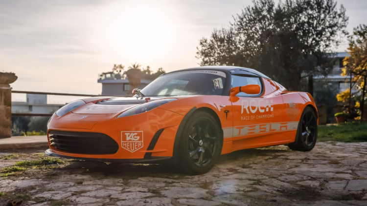 Ex-Michael Schumacher Race of Champions 2010 Tesla Roadster cars on sale at Bonhams Paris 2022