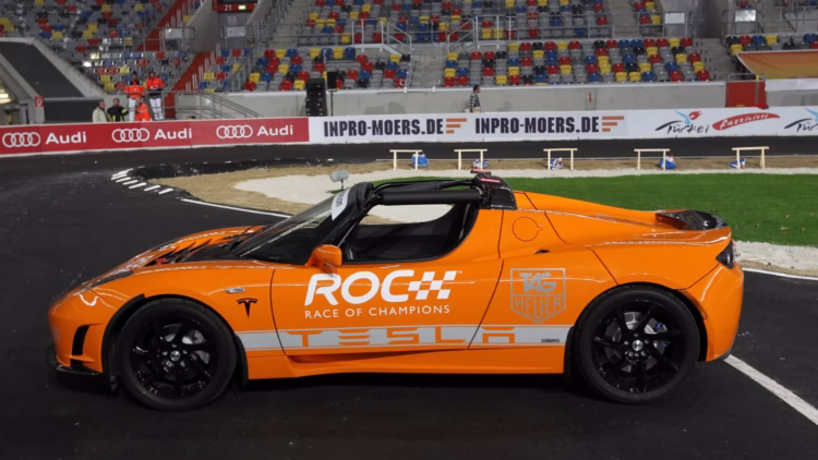 Ex-Michael Schumacher Race of Champions 2010 Tesla Roadster cars on sale at Bonhams Paris 2022