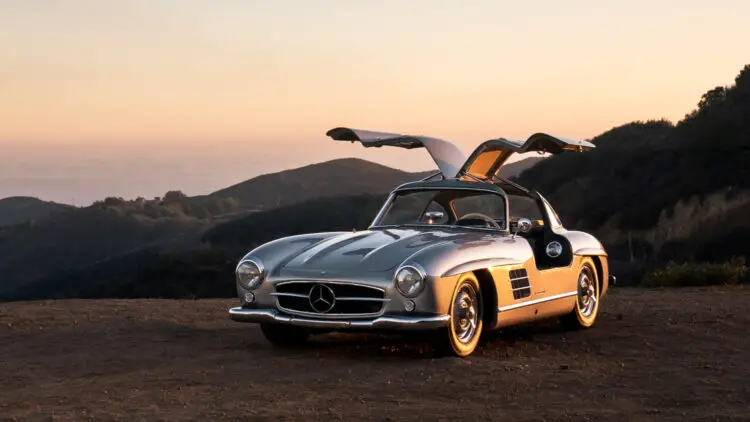 1955 Mercedes-Benz 300 SL Alloy Gullwing at sunset - the most expensive cars sold thus far in 2022
