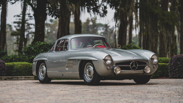 Silver 1955 Mercedes-Benz 300 SL Alloy Gullwing on sale in the RM Sotheby's Monterey 2022 classic car auction