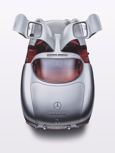 Open gullwing doors of the 1955 Mercedes-Benz 300 SLR Uhlenhaut Coupé