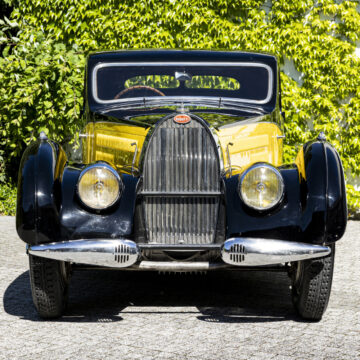 front 1938 Bugatti Type 57C Atalante on sale at Bonhams Quail Lodge 2022 classic car auction during Monterey Motor Week