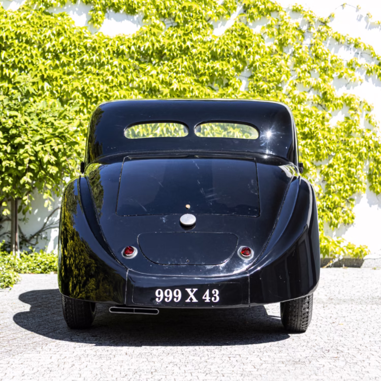 Rear 1938 Bugatti Type 57C Atalante on sale at Bonhams Quail Lodge 2022 classic car auction during Monterey Motor Week