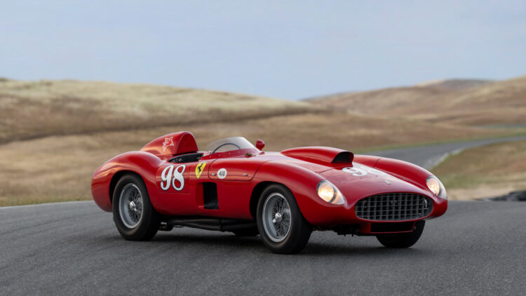 Facing right 1955 Ferrari 410 Sport Spider on sale in the RM Sotheby's Monterey 2022 classic car auction