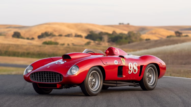 Facing left quarter 1955 Ferrari 410 Sport Spider on sale in the RM Sotheby's Monterey 2022 classic car auction