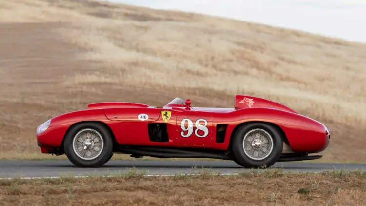 Side profile 1955 Ferrari 410 Sport Spider on sale in the RM Sotheby's Monterey 2022 classic car auction