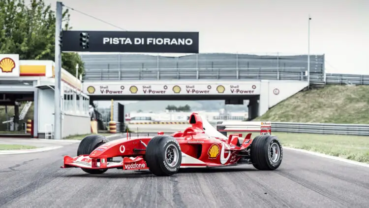 A 2003 Ferrari F2003 GA Formula 1 Single-Seater racing car driven to five victories by Michael Schumacher is on sale at the RM Sotheby's Geneva 2022 auction.