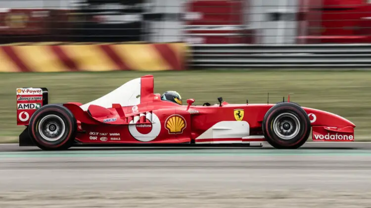 Sotheby's Geneva 2022 Ferrari sale Mick Schumacher driving the 2003 Ferrari F2003 GA Formula 1 Single-Seater racing car