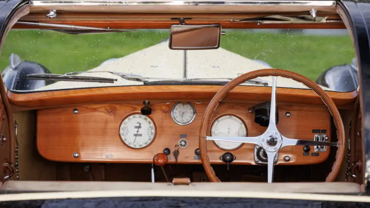 Dashboard of the 1936 Bugatti Type 57 Atalante on sale at the Artcurial 2023 Paris Rétromobile classic car auction