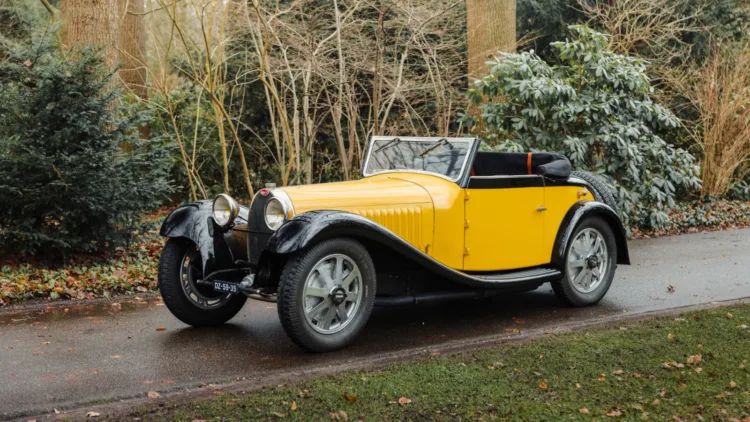 Yellow 1932 Bugatti Type 55 Cabriolet by Vanvooren on sale at Bonhams 2023 Paris auction