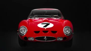 Front 1962 Ferrari 330 LM / 250 GTO — chassis 3765 — for the RM Sotheby's New York 2023 Modern and Contemporary Art auction.