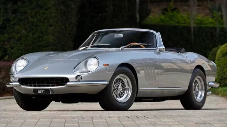 Silver 1967 Ferrari 275 GTS/4 NART Spyder for sale at Mecum Kissimmee 2024 collector car auction.