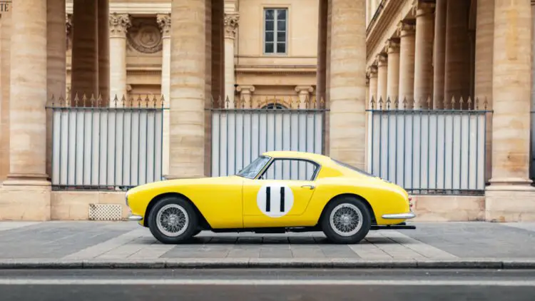 Profiel yellow 1960 Ferrari 250 GT SWB Berlinetta Competizione racing car for sale in the RM Sotheby's Paris 2024
