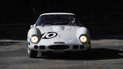 front view A white 1962 Ferrari 250 GTO for sale at the Mecum Kissimmee car auction in 2026