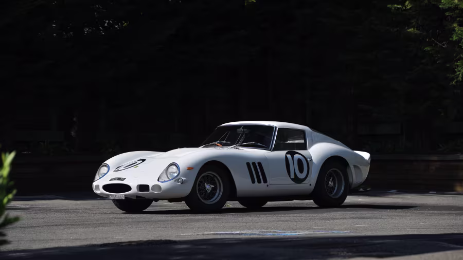 front three quarter view A white 1962 Ferrari 250 GTO for sale at the Mecum Kissimmee car auction in 2026