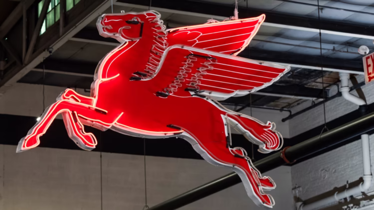 1960 Mobil Pegasus Single-Sided Porcelain Animated Neon Sign
