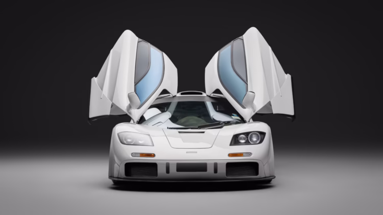 Front view doors open A 1994 McLaren F1, chassis 014, sold for a record $25,317,500 at the RM Sotheby's Abu Dhabi 2025 sale as the most expensive McLaren car ever