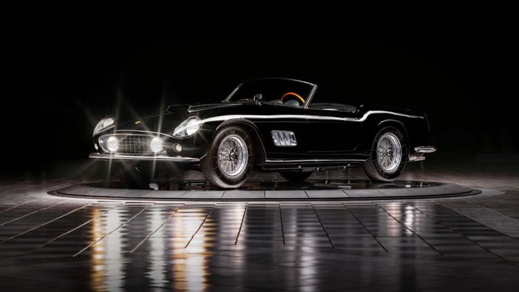 Black 1959 Ferrari 250 GT LWB California Spider top sales results at RM Sotheby Miami 2026 auction.