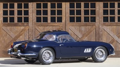 Blue 1960 Ferrari 250 GT SWB California Spider with hardtop top results at Gooding Christie's Amelia Island 2026 auction