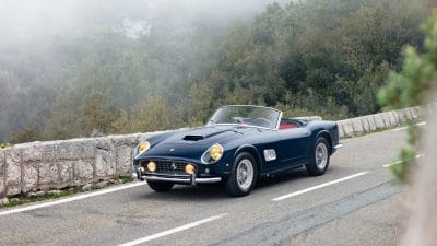 Dark Blue 1962 Ferrari 250 GT SWB California Spider front quarter view on sale RM Sotheby's Monaco 2026