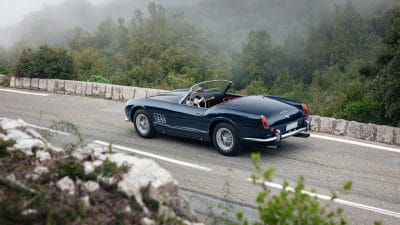 Dark Blue 1962 Ferrari 250 GT SWB California Spider three quarter rear view on sale RM Sotheby's Monaco 2026