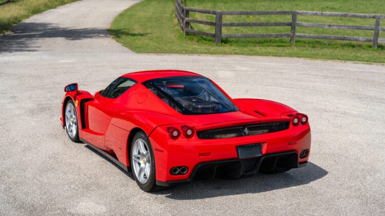 Rear quarter from top view of 2003 Ferrari Enzo on sale at RM Sotheby's Monterey 2026 auction