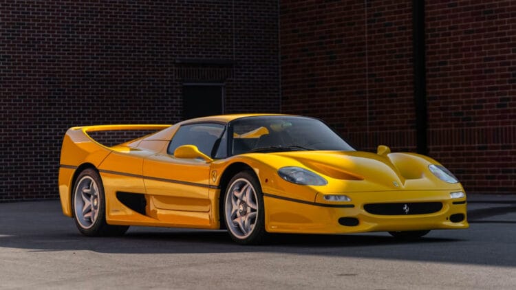 yellow 1996 Ferrari F50 on sale at the Mecum Monterey 2026 auction