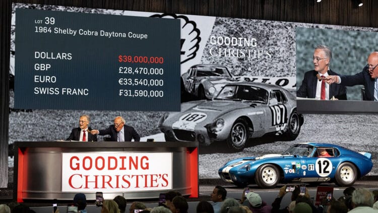 The 1964 Shelby Cobra Daytona Coupe, chassis CSX2300, sold for $42,905,000 as the most expensive car at the Gooding Christie's Pebble Beach 2026 classic car auction and the most expensive American car ever